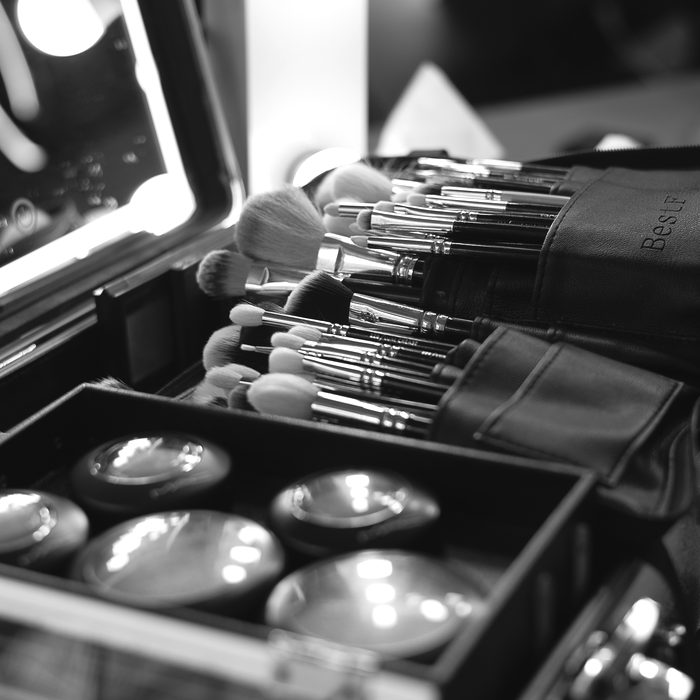 Professional brushes in the kit, close up