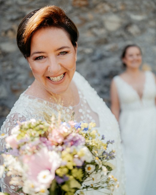Outdoors at the stone wall — bridal makeup by Anja Zander, Amsterdam